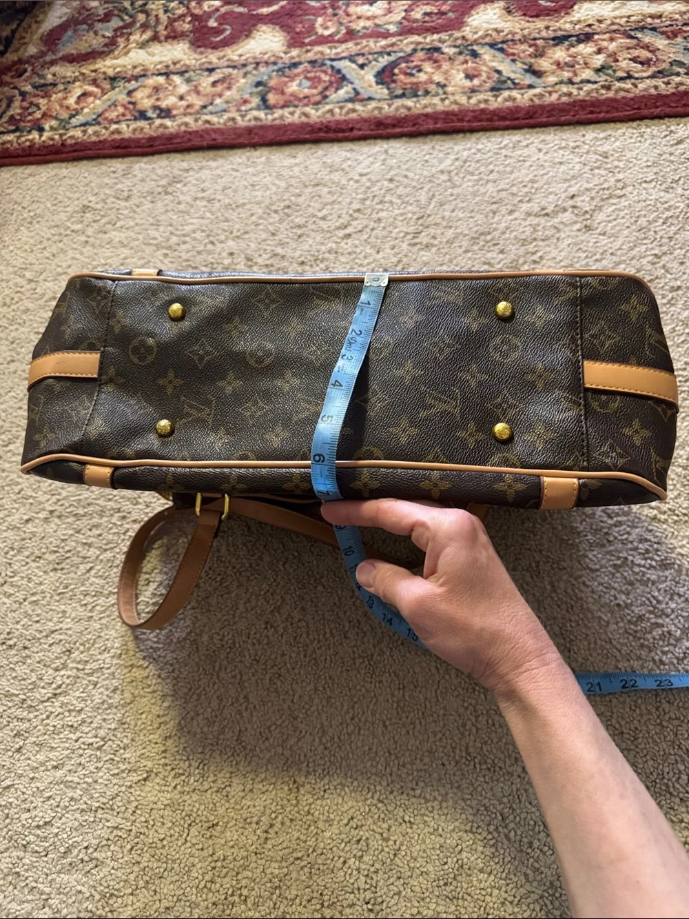 Faux LV Monogram Top-Handle Satchel in Brown & Tan - Picture 13 of 13
